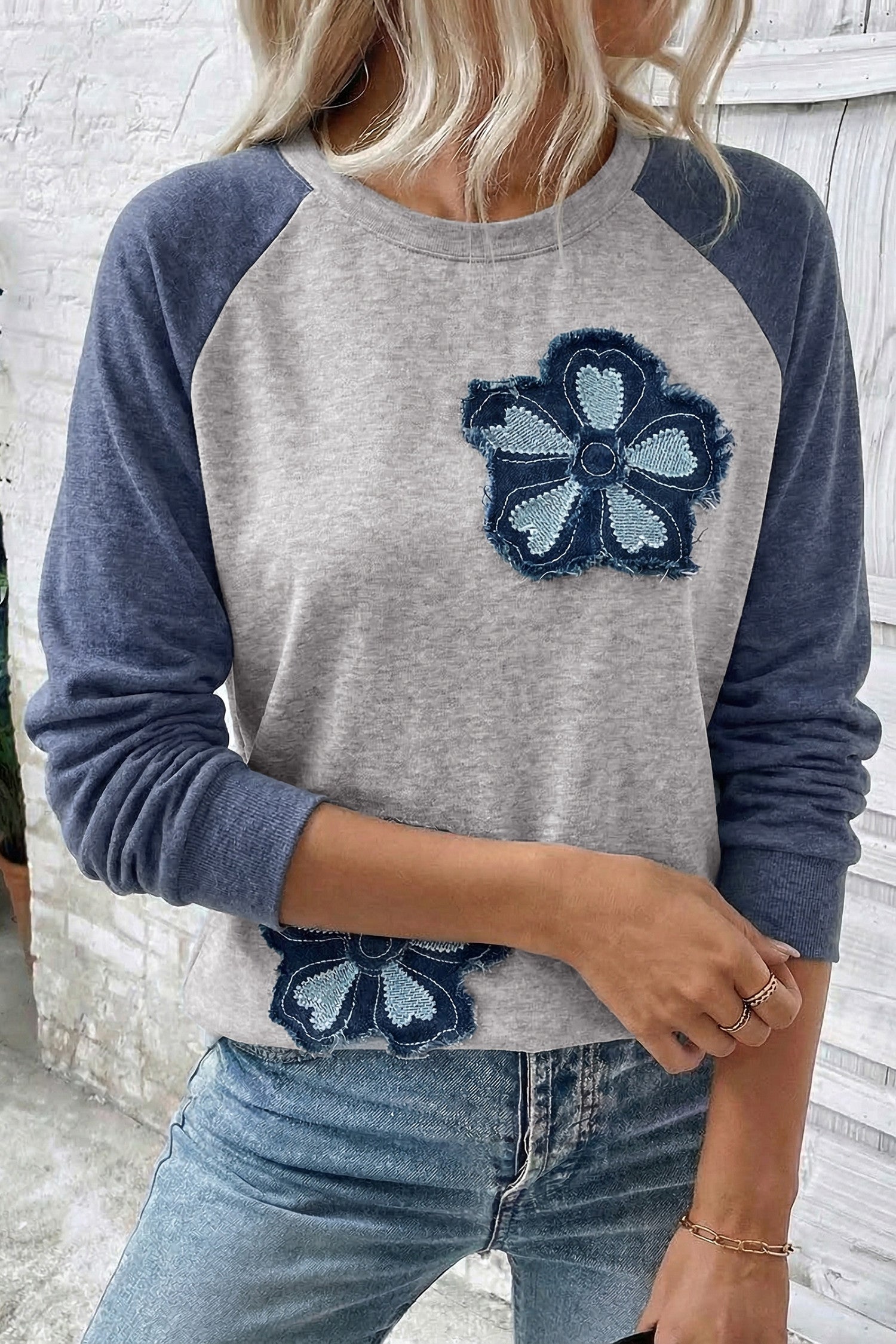 Blue Flower Embroidered Top