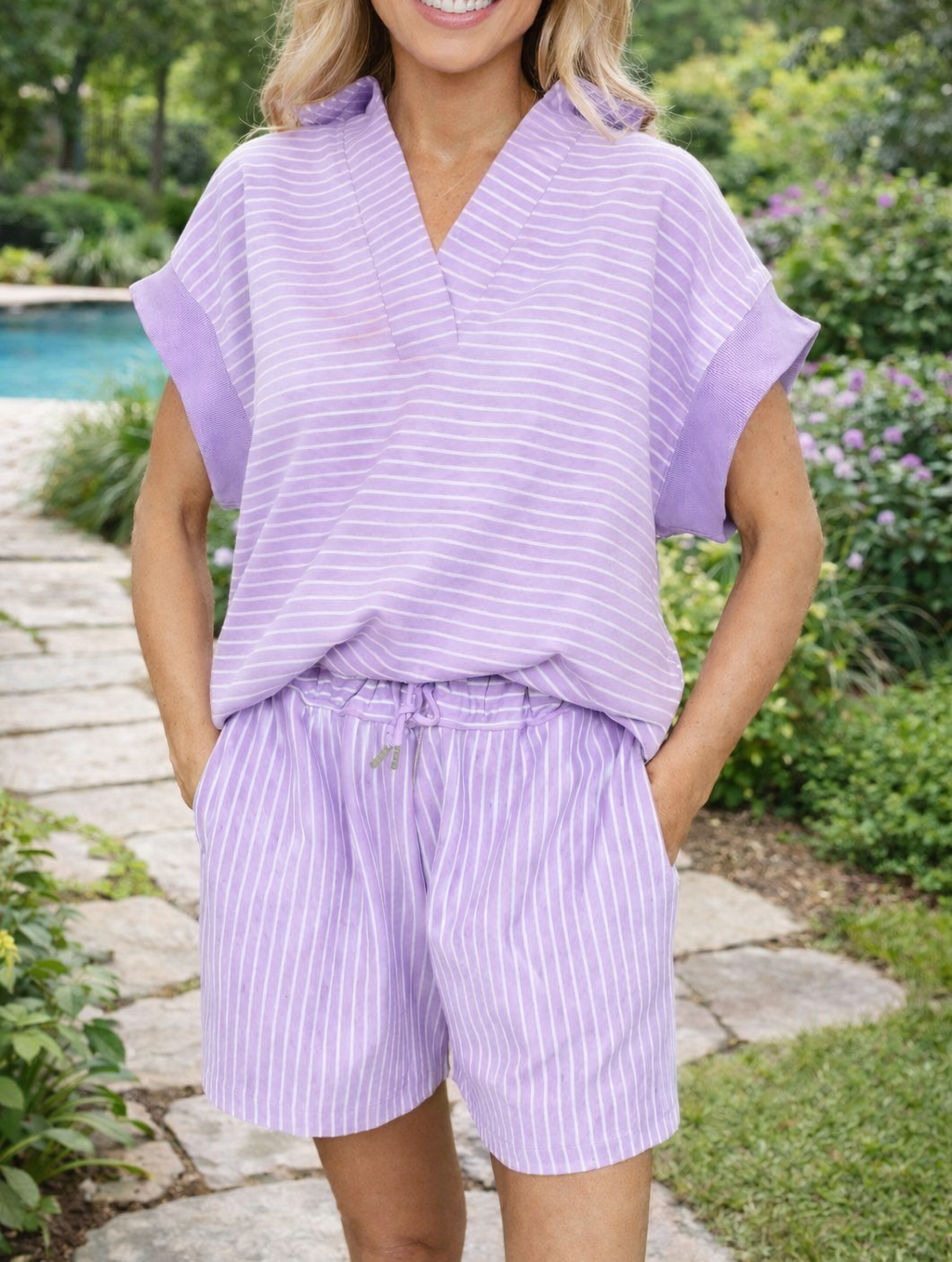 Purple Stripe Polo Set