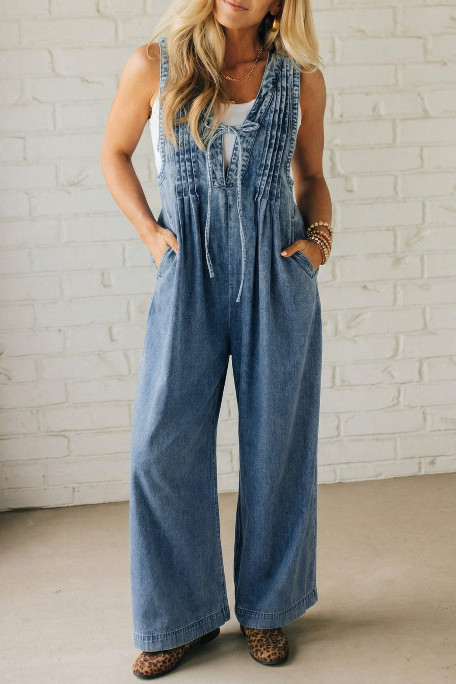 Acid Wash Pintuck Overalls FB